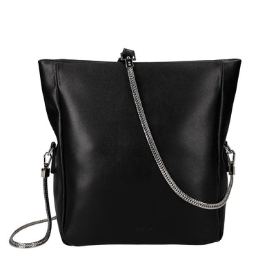 Leather Shoulder Bag with Chain and Leather Shoulder Strap