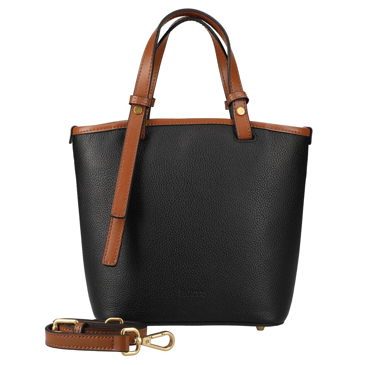 Bucket Tote 2 Color Tone Leather Handbag with Shoulder Strap Attachment
