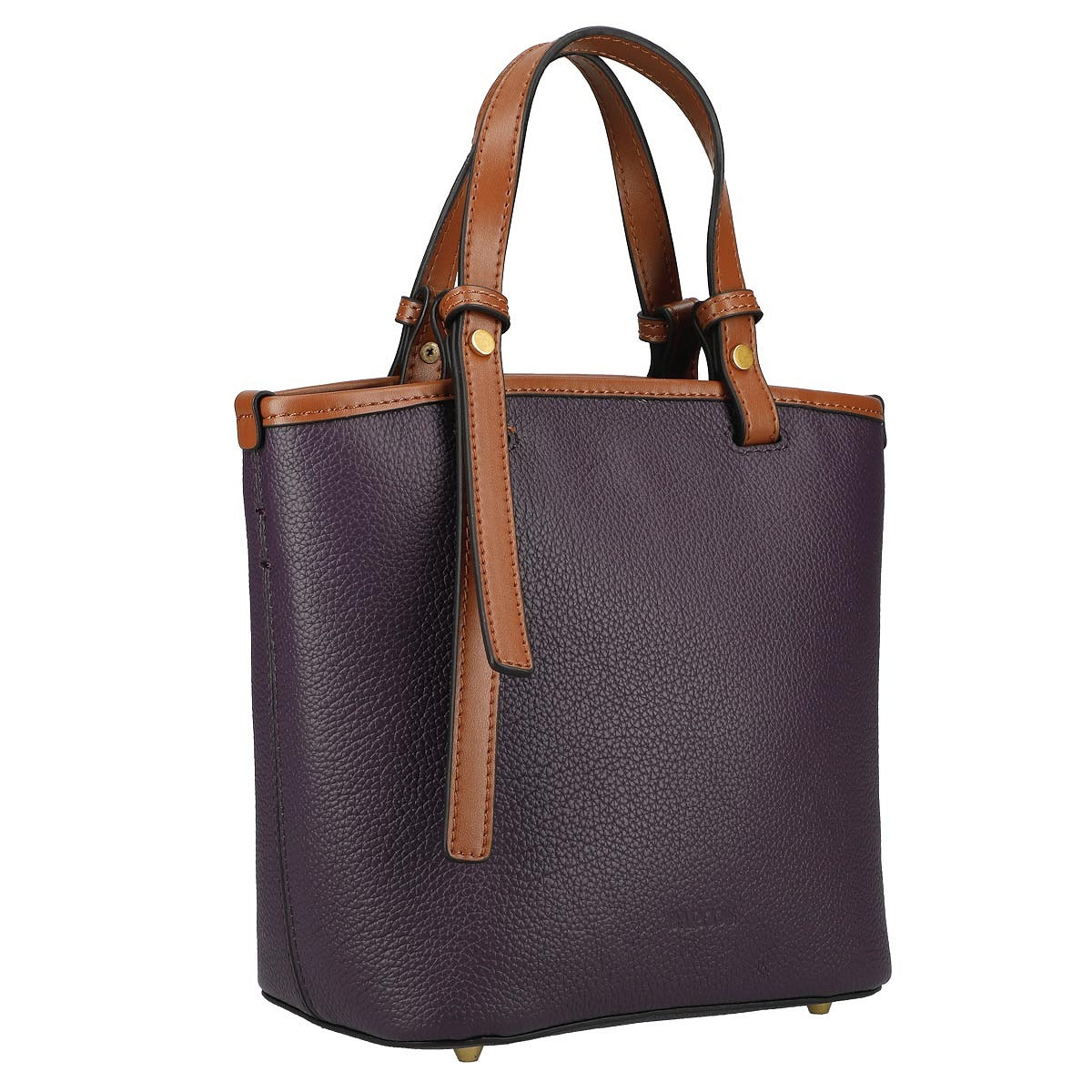 Bucket Tote 2 Color Tone Leather Handbag with Shoulder Strap Attachment