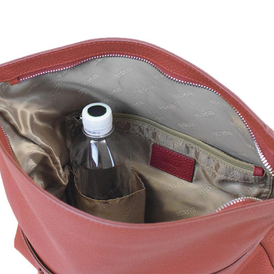 water bottle holder in red leather bag