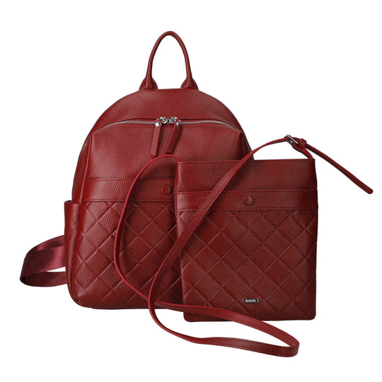 backpack brand with leather diamond Lombus: Diamond Embossed Leather Backpack and Pochette Set – Barcos.Shop