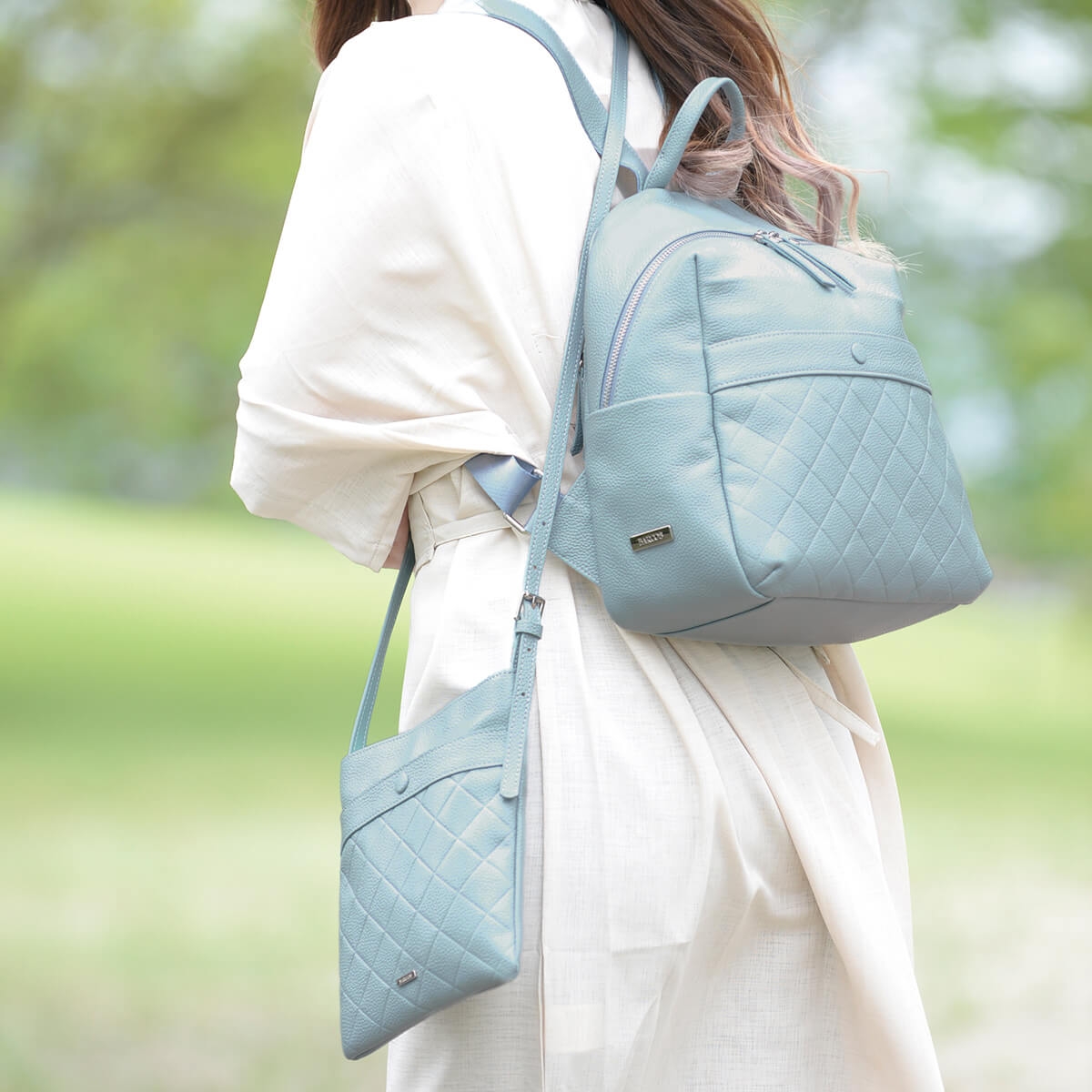 Lombus: Diamond Embossed Leather Backpack and Pochette Set – Barcos.Shop