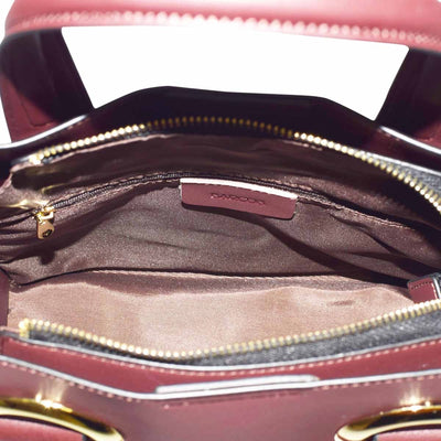 2 Way Leather Handbag with Metal Ring Detail